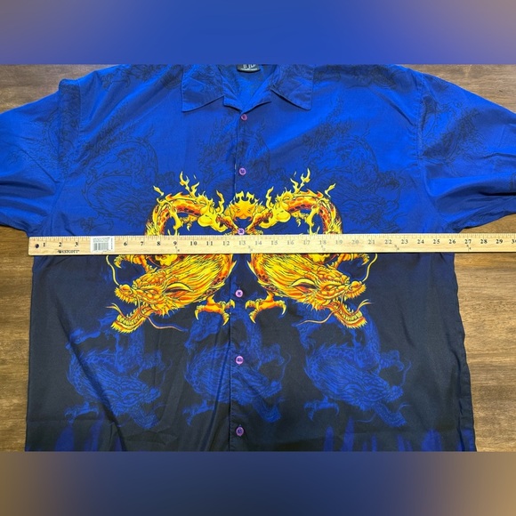 TD By Priority Male Fire Dragon Button Up Shirt Men’s SZ XL Short Sleeve Blue - Picture 6 of 7